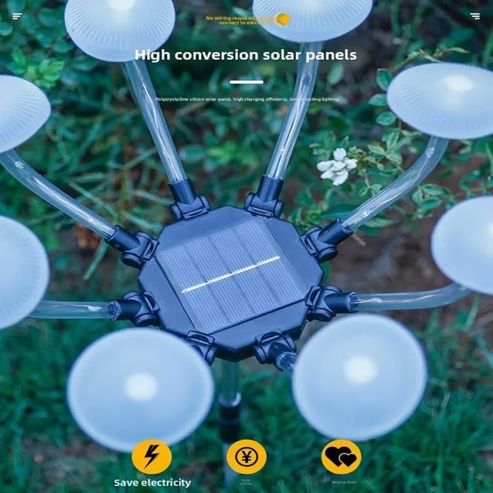 lampe solaire 8 boules en forme de champignon
