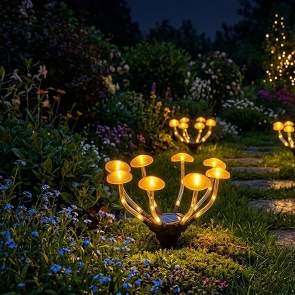 lampe solaire 8 boules en forme de champignon