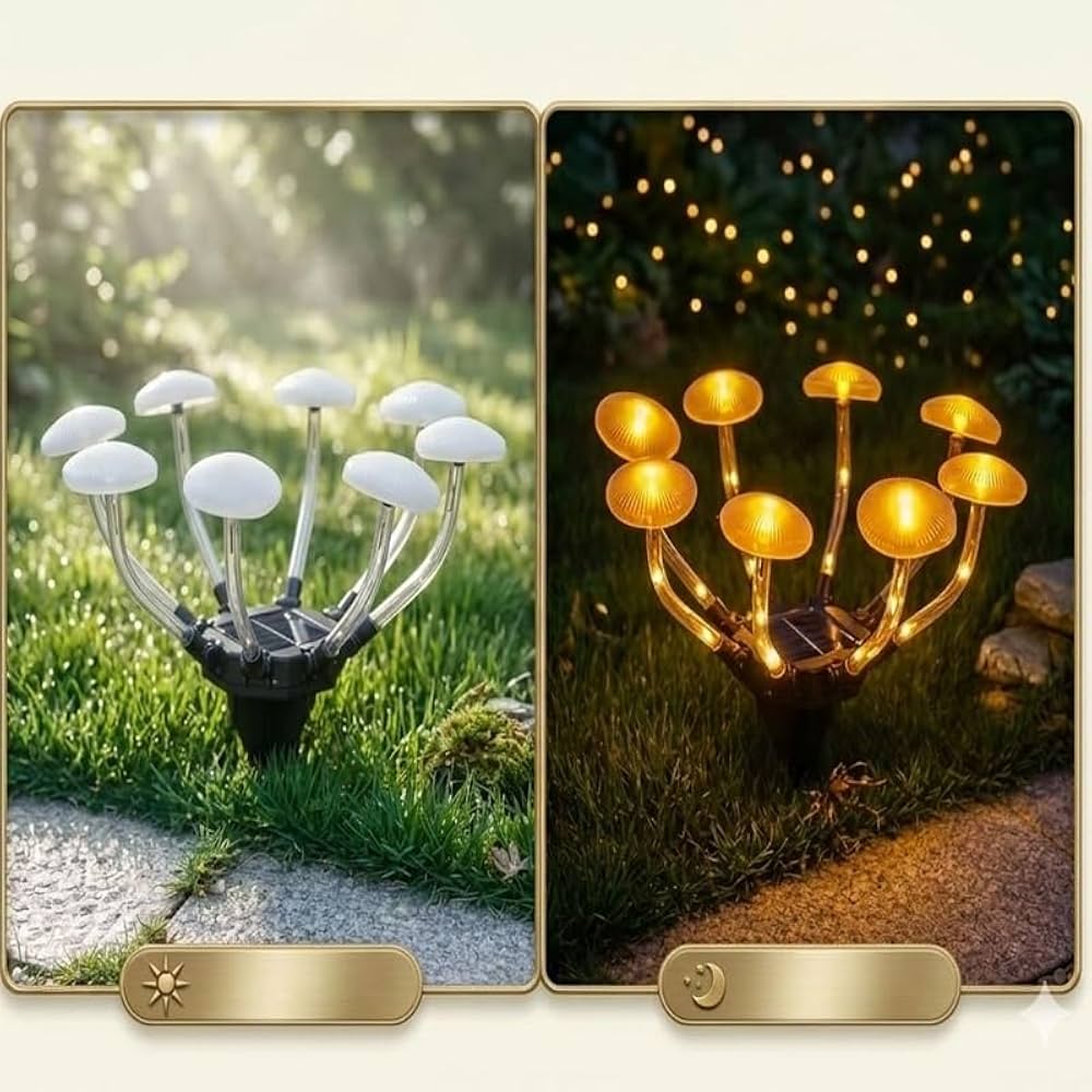 lampe solaire 8 boules en forme de champignon