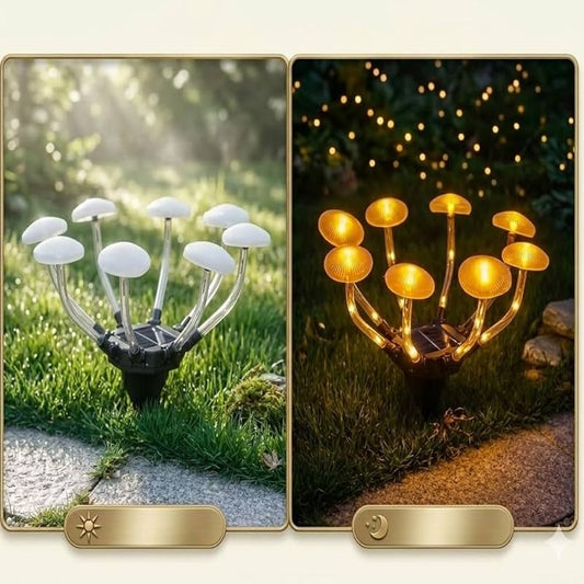 lampe solaire 8 boules en forme de champignon