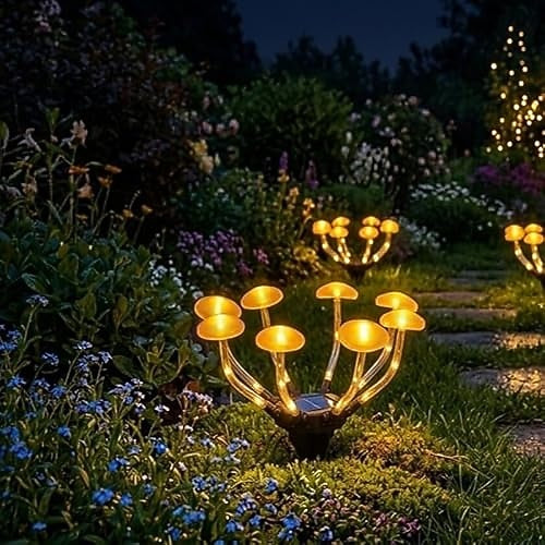 lampe solaire 8 boules en forme de champignon