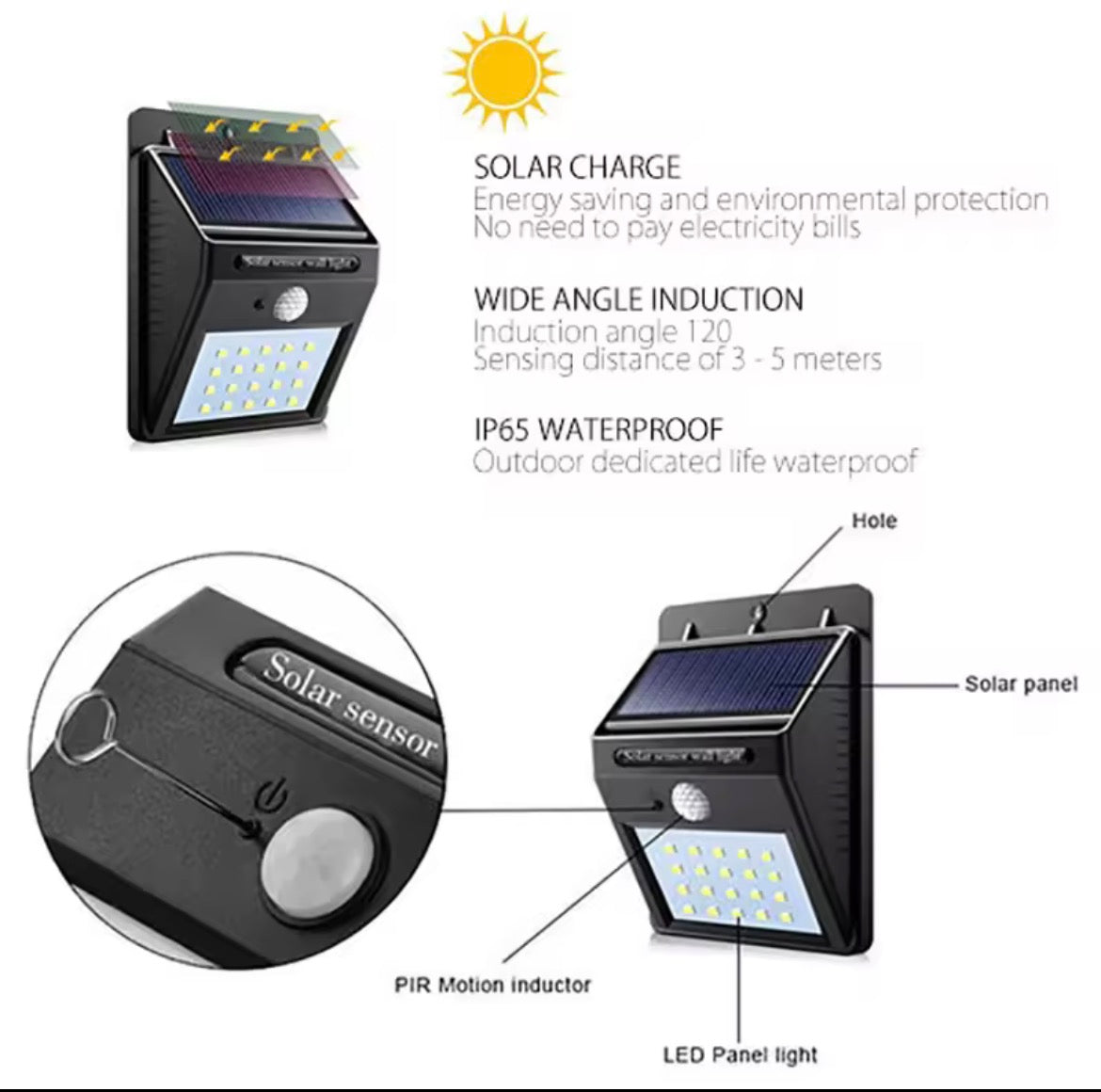 Lampe Solaire LED avec Détecteur de Mouvement