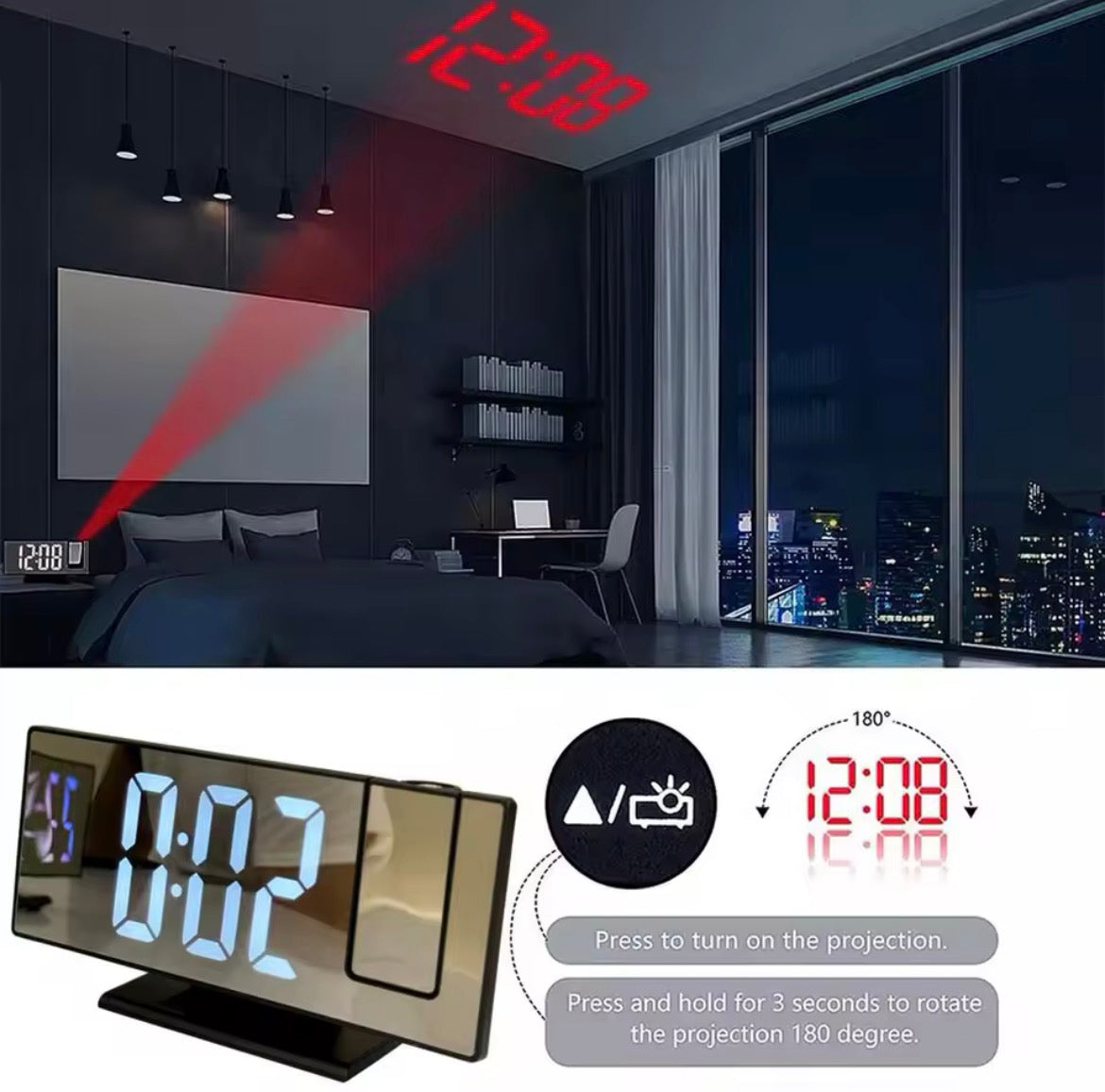Horloge Numérique Avec Projecteur 180°
