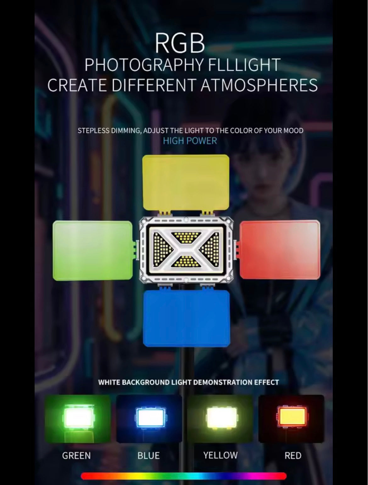 Lampe LED Professionnelle pour Photo & Vidéo avec 4 Filtres Couleur + Pied Réglable