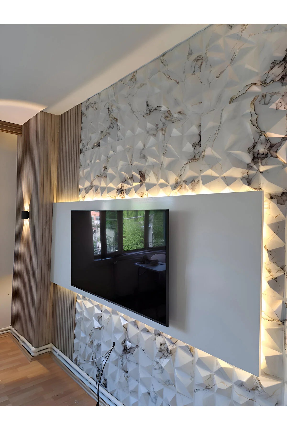 Panneau Mural 3D Effet Marbre Blanc