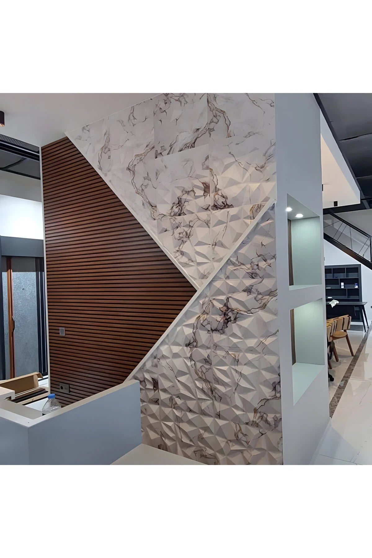 Panneau Mural 3D Effet Marbre Blanc