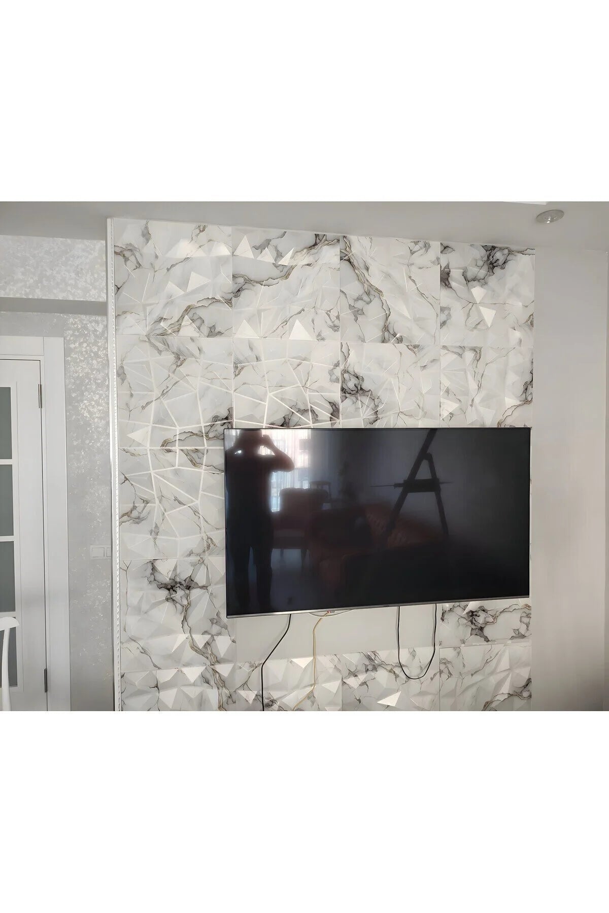 Panneau Mural 3D Effet Marbre Blanc